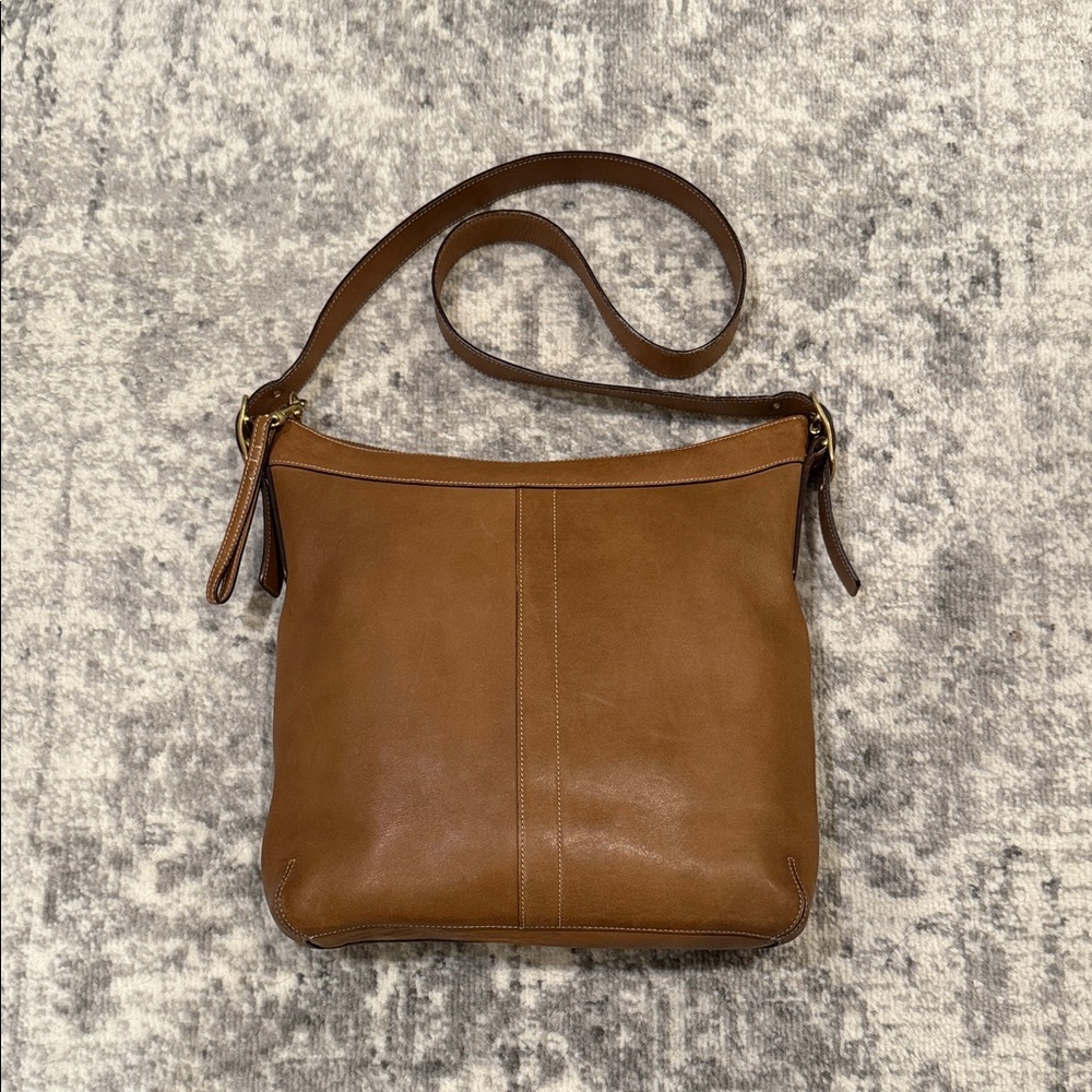 Vintage Coach Slim Duffle Tan Brown Leather Crossbody Bag